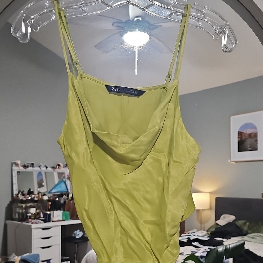 Zara Women's Lime Green Cowl Neck Top